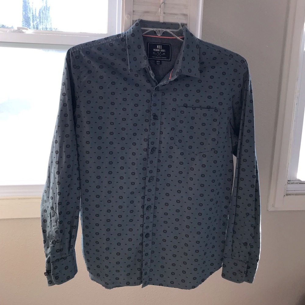 MBX Men’s Premium Goods Green & Pink Circle Print Long Sleeve Shirt Size Med NEW